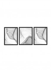 3-Piece Abstract Marble Poster with Frame Grey/White 50 x 40cm