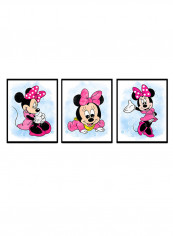 3-Piece Baby Minnie Mouse Poster with Frame Multicolour 50 x 40cm