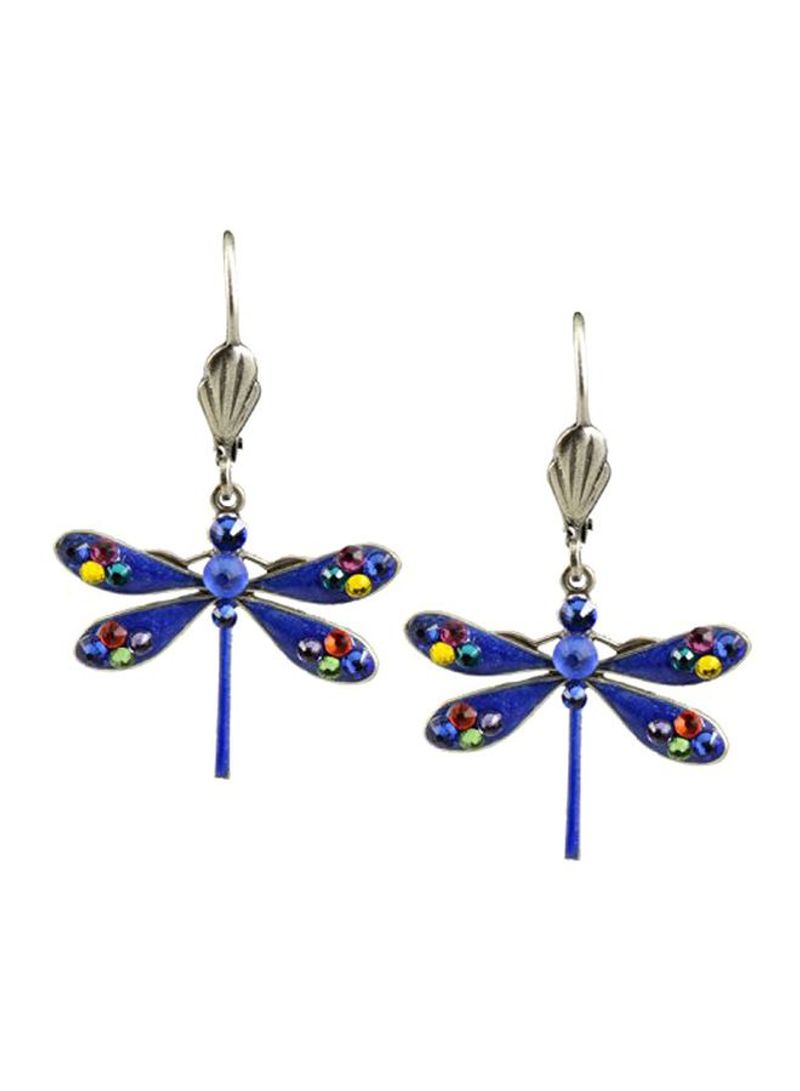 Silver Plated With Swarovski Crystal Dragonfly Dangle Earrings