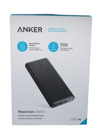 Portable Power Bank With Two Micro USB Cable And Travel Pouch 26800mAh Black