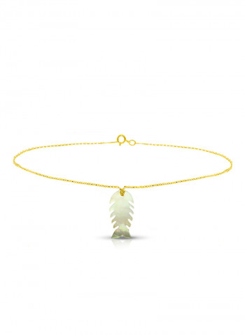18 Karat Gold Fishbone Shape Mother Of Pearl Chain Bracelet