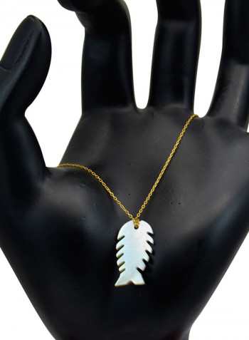 18 Karat Gold Fishbone Shape Mother Of Pearl Chain Bracelet