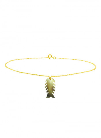 18 Karat Gold Fishbone Shape Mother Of Pearl Chain Bracelet