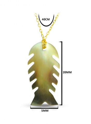 18 Karat Gold Fishbone Shape Mother Of Pearl Pendant Necklace