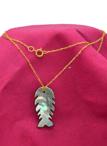 18 Karat Gold Fishbone Shape Mother Of Pearl Pendant Necklace