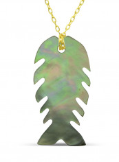 18 Karat Gold Fishbone Shape Mother Of Pearl Pendant Necklace