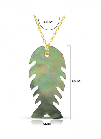 18 Karat Gold Fishbone Shape Mother Of Pearl Pendant Necklace