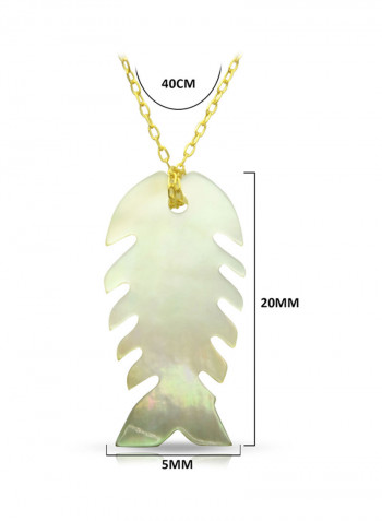 18 Karat Gold Fishbone Shape Mother Of Pearl Pendant Necklace
