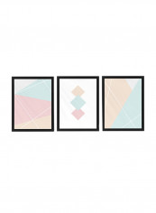 3-Piece Abstract Geometric Poster with Frame Multicolour 50 x 40cm