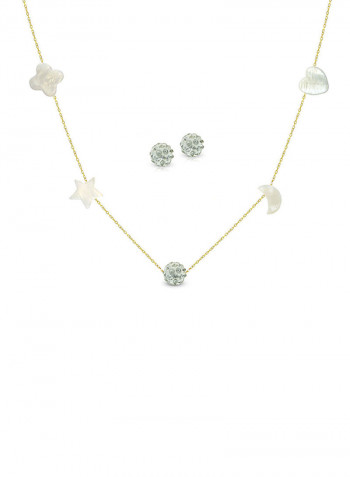 10 Karat Yellow Gold Gradual Built In Mother Of Pearl And Crystal Ball Jewellery Set