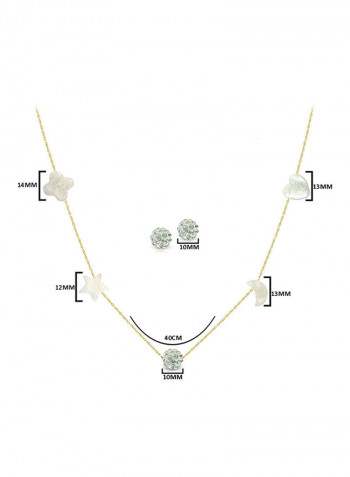 10 Karat Yellow Gold Gradual Built In Mother Of Pearl And Crystal Ball Jewellery Set