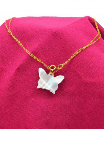 18 Karat Gold Butterfly Shape Mother Of Pearl Pendant Necklace