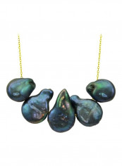 18 Karat Gold Drop Shape Mother Of Pearl Chain Necklace