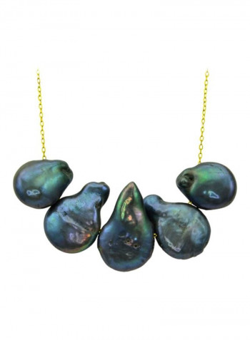 18 Karat Gold Drop Shape Mother Of Pearl Chain Necklace