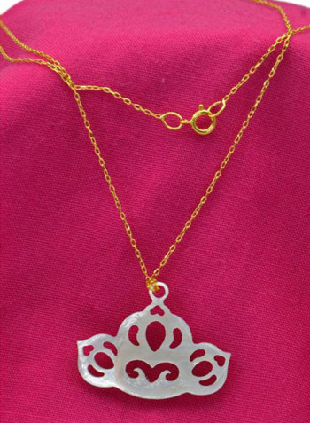 18 Karat Gold Tiara Shape Mother Of Pearl Pendant Necklace