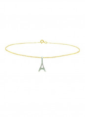 18K Gold Chain Bracelet With Eiffel Tower Shape Mother of Pearl Stone