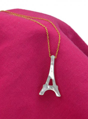 18K Gold Chain Bracelet With Eiffel Tower Shape Mother of Pearl Stone