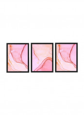3-Piece Abstract Marble Poster with Frame Multicolour 50 x 40cm