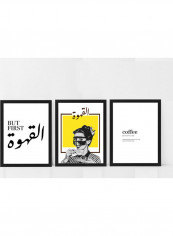 3-Piece Coffee Typography But first Coffee Poster with Frame Multicolour 50 x 40cm