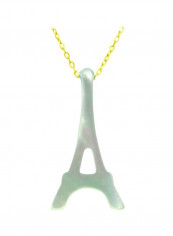 18 Karat Gold Eiffel Tower Shape Mother Of Pearl Pendant Necklace