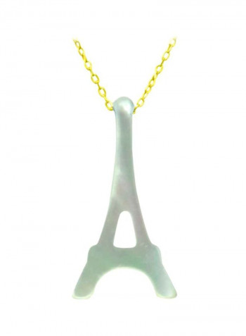18 Karat Gold Eiffel Tower Shape Mother Of Pearl Pendant Necklace