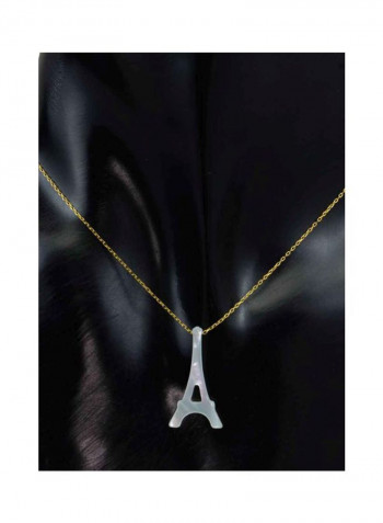 18 Karat Gold Eiffel Tower Shape Mother Of Pearl Pendant Necklace