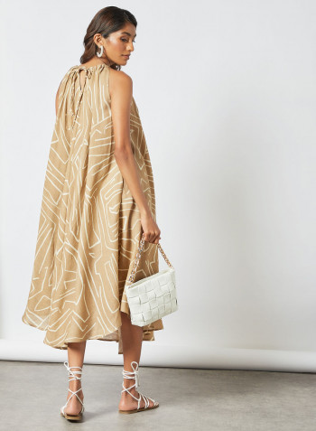 Contrast Print Dress Beige