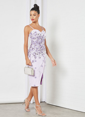 Floral Jacquard Bodycon Dress Purple