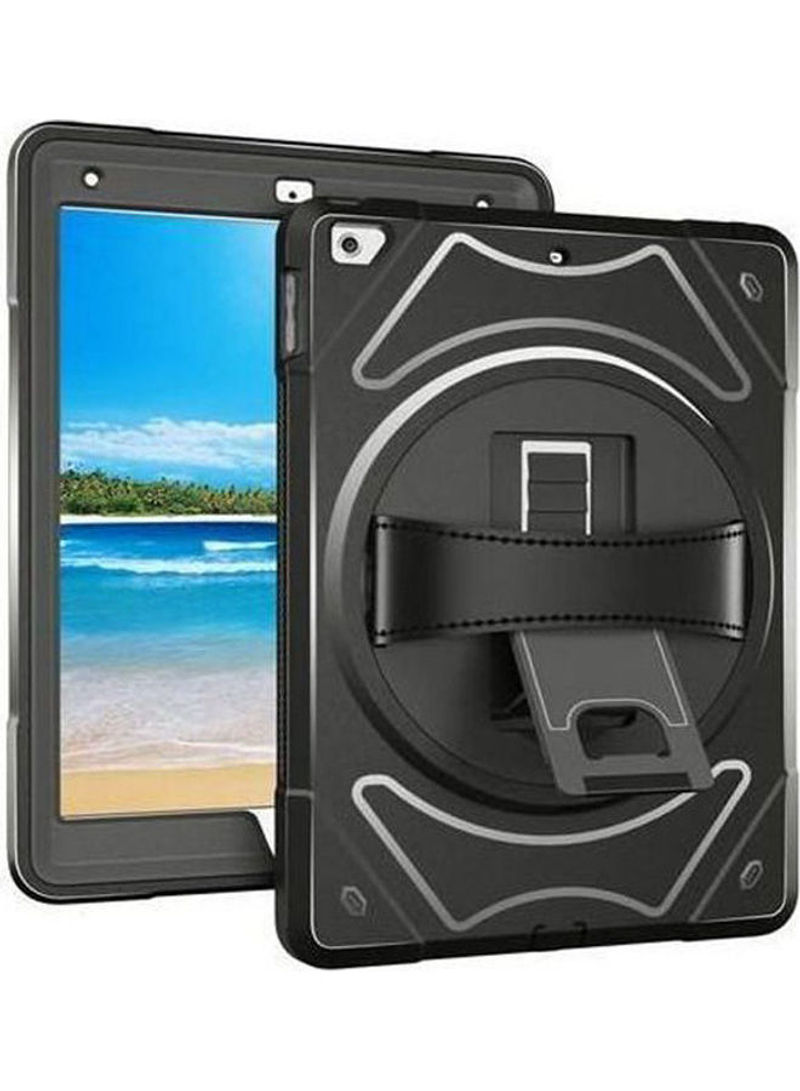 Rugged Kick Stand Case For 2017 / 2018 Ipad With Rotatable Leather Hand Strap 9.7inch Black