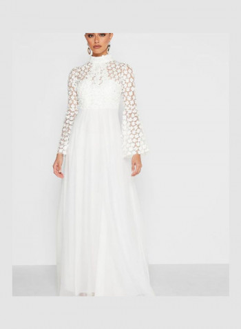 Lace Detail Maxi Dress White