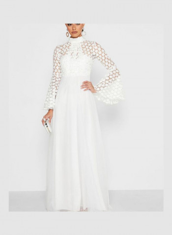Lace Detail Maxi Dress White