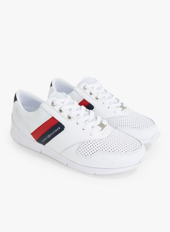 Lace-Up Leather Sneakers White/Red/Black