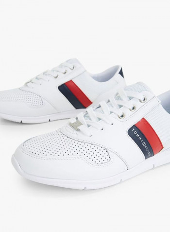 Lace-Up Leather Sneakers White/Red/Black