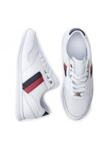 Lace-Up Leather Sneakers White/Red/Black