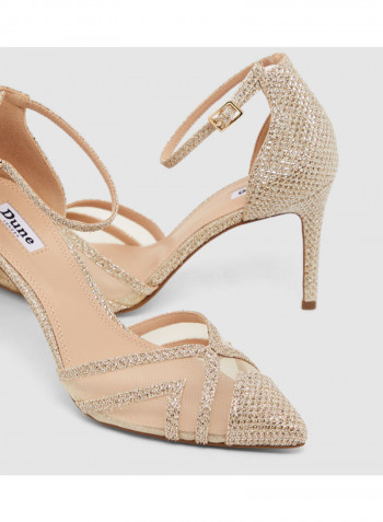 Danita Di V Cut Mesh Insert Open Heeled Sandals Gold