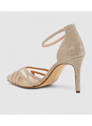 Danita Di V Cut Mesh Insert Open Heeled Sandals Gold