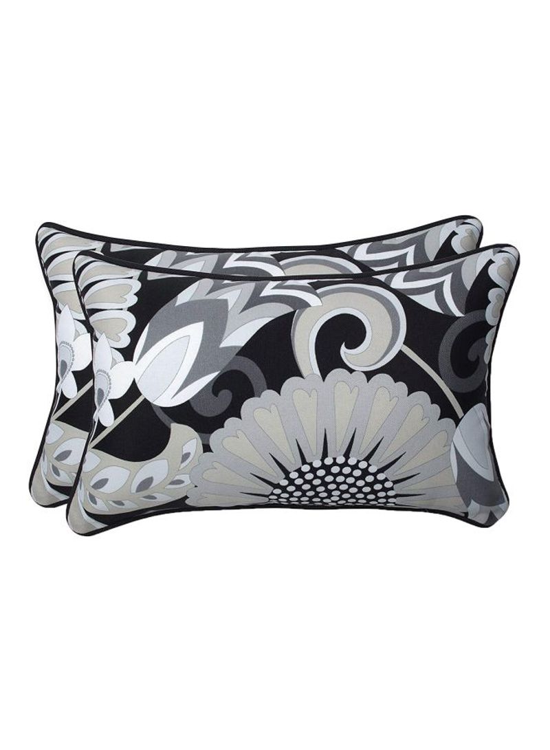 2-Piece Printed Decorative Throw Pillow Black/Grey/White 18.5x11.5x5inch