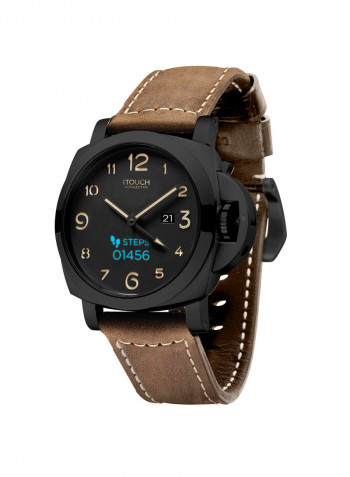Smartwatch Connected Series Black Dial Case With Brown Strap