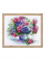 14-Piece Hydrangea Cross Stitch Kit Pink/Blue/Green