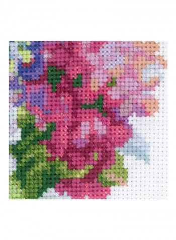 14-Piece Hydrangea Cross Stitch Kit Pink/Blue/Green