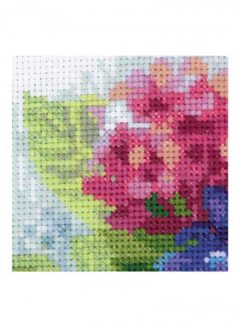 14-Piece Hydrangea Cross Stitch Kit Pink/Blue/Green