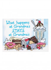 What Happens At Grandma's Mini Stamped Cross Stitch Kit White/Blue/Grey