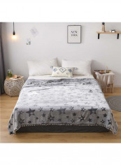 Star Pattern Design Bed Blanket Cotton Grey 200x230centimeter