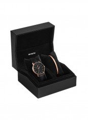 Women's Leather Analog Wrist Watch CBX-SMRG With Rose Gold Cuff Bracelet