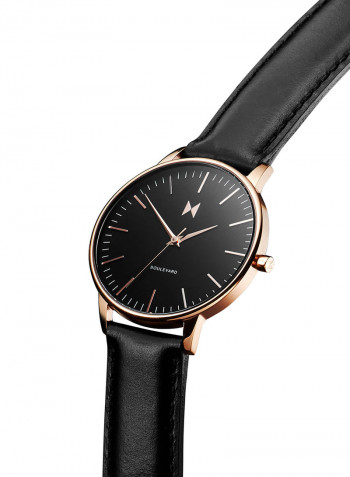 Women's Leather Analog Wrist Watch CBX-SMRG With Rose Gold Cuff Bracelet