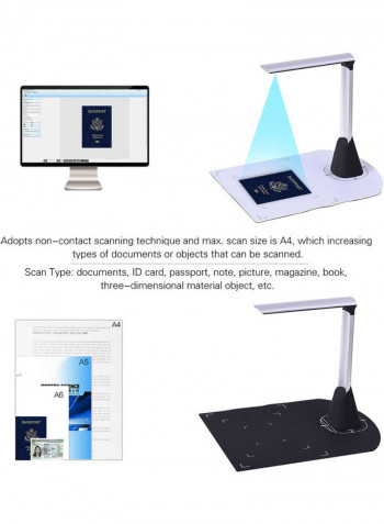 USB Foldable Document Scanner أبيض