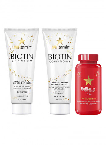 3-Piece Biotin Hair Growth Vitamins Shampoo and Conditioner Set