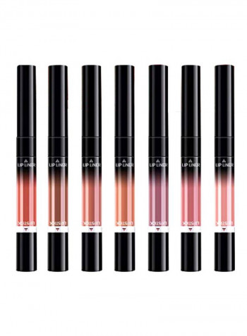 Pack Of 7 Matte Liquid Lipstick And Lip Liner Pencil Brown/Pink/Beige