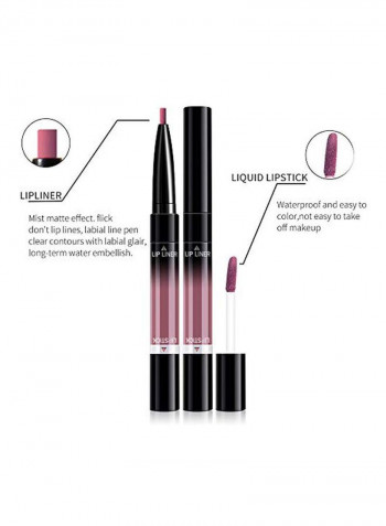 Pack Of 7 Matte Liquid Lipstick And Lip Liner Pencil Brown/Pink/Beige