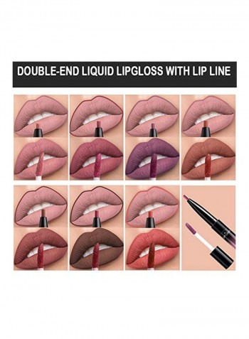 Pack Of 7 Matte Liquid Lipstick And Lip Liner Pencil Brown/Pink/Beige